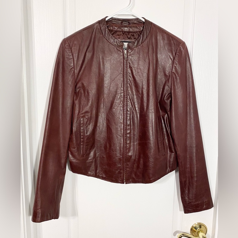 Y2K Pelle Studio Oxblood Leather Moto Jacket Vintage Size Medium